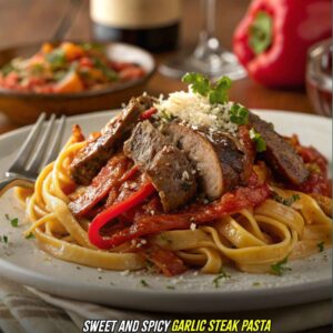 Sweet and Spicy Garlic Steak Pasta Recipe