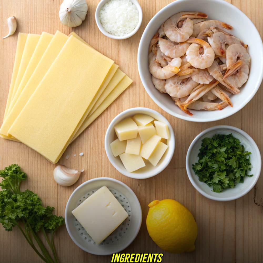 Ingredients for Garlic Butter Shrimp Scampi Lasagna
