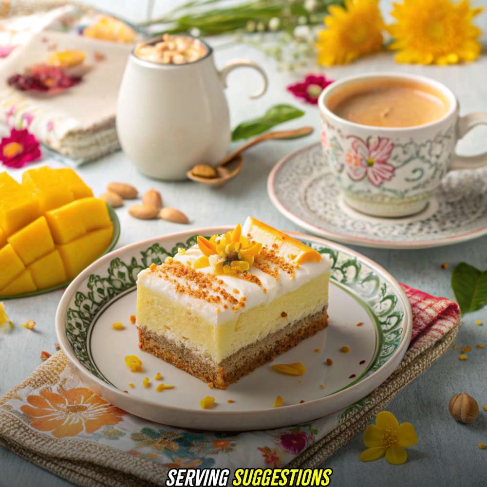 Serving Suggestions with Mango Lassi Tres Leches Cake