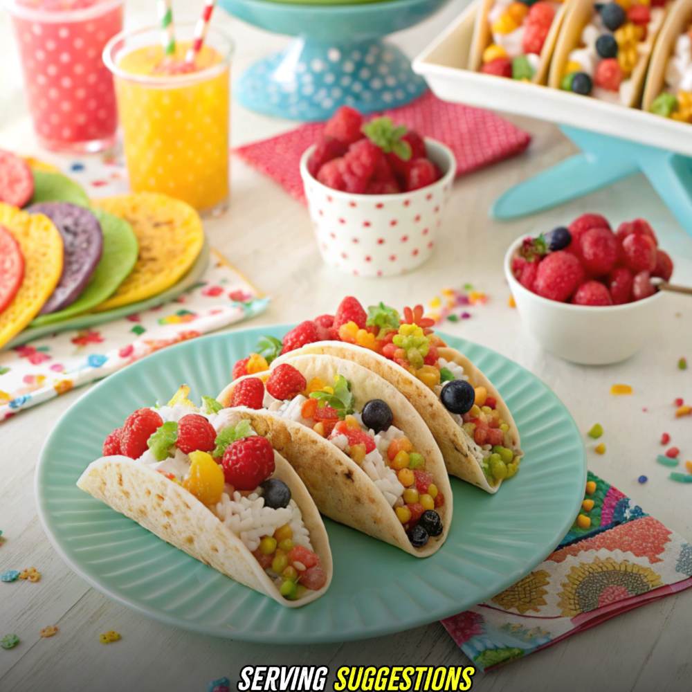 Serving Suggestions with Fruity Pebbles Cheesecake Tacos