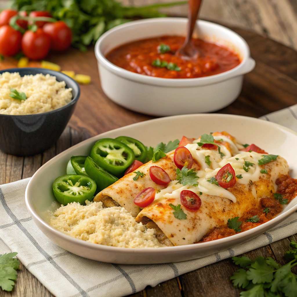 Thumbnail for Chicken Enchiladas with Cauliflower Rice