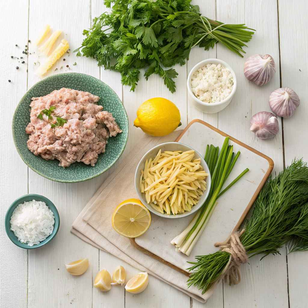 Ingredients with Greek Chicken Meatballs with Lemon Orzo