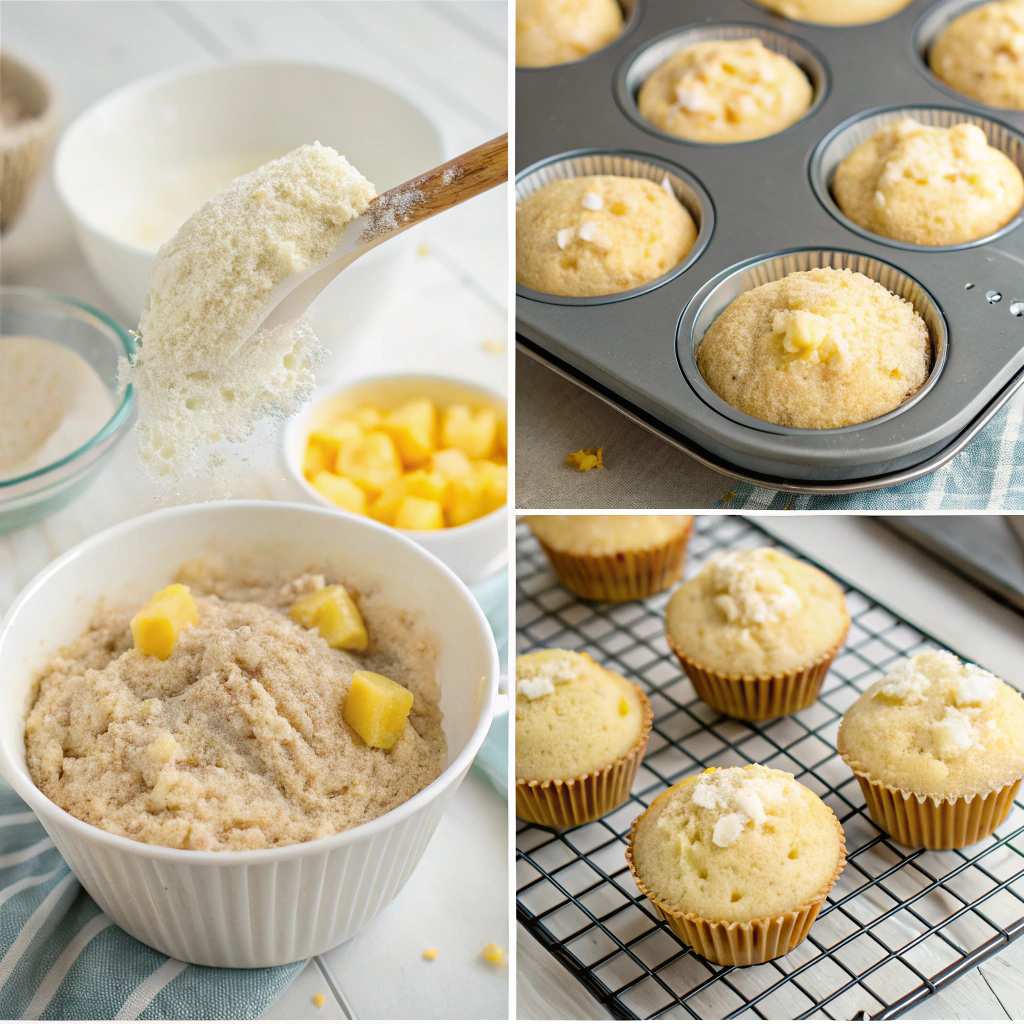 Instructions for Coconut and Pineapple Cottage Cheese Muffins
