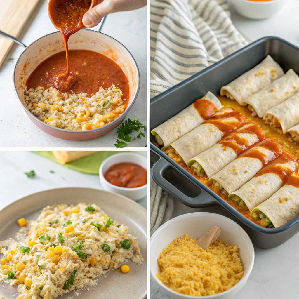 Instructions for Chicken Enchiladas with Cauliflower Rice